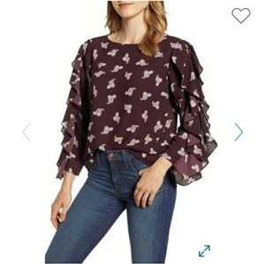 NWT 1.State Paisley petals ruffle slit sleeves top